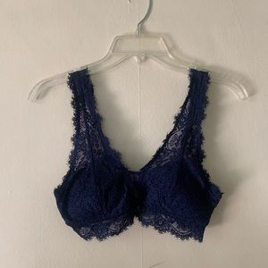Navy blue Aerie soft lace bralette, lightly padded
